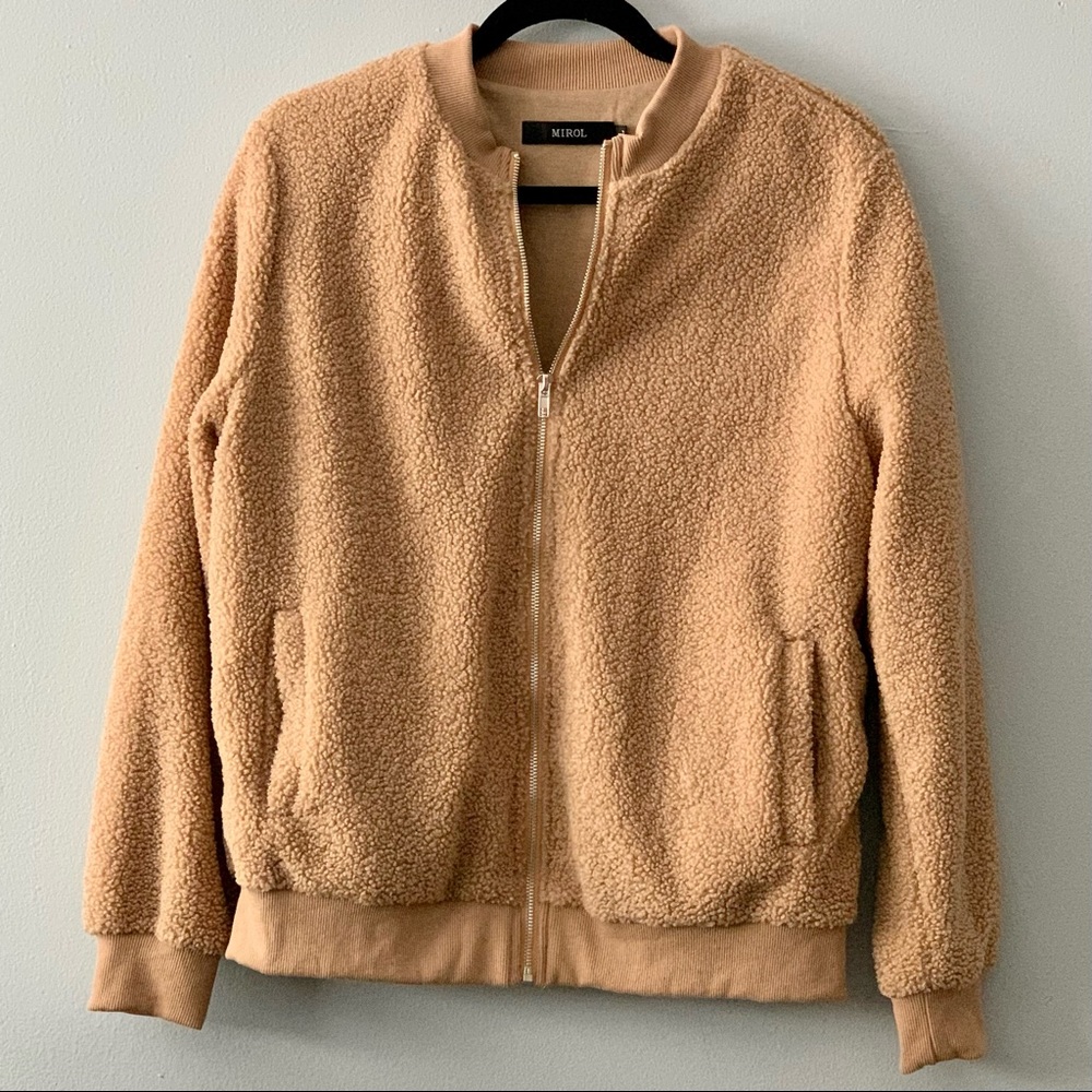 Camel Brown Sherpa Zip Up Jacket - Picture 1 of 4